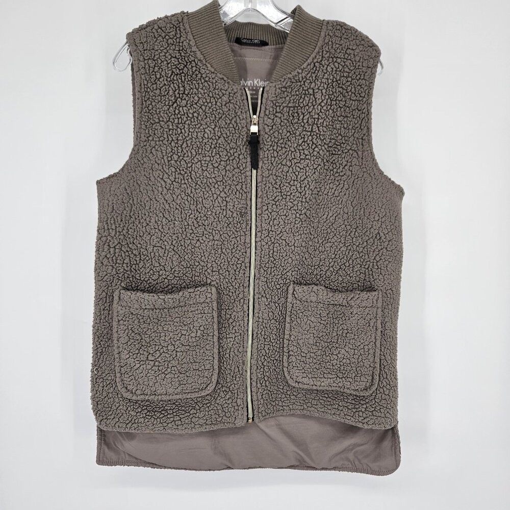 Calvin Klein Performance Vest Womens Medium Sherpa Fleece Zip Pockets Windproof